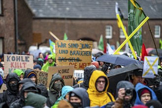 Demonstration against the demolition of the lignite village of Lützerath, from the village of