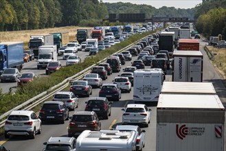 Traffic jam on the A3 motorway, over 8 lanes, in both directions, between the Leverkusen motorway