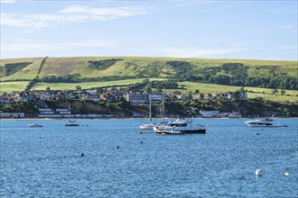 Yachts and boats on Swanage Bay, Swanage, Dorset, England, United Kingdom, Europe