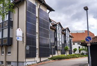 Solar façade, photovoltaic elements on a building façade, hotel in Herrenberg, large PV modules