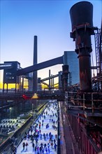 Ice rink at the Zollverein coking plant, Zollverein World Heritage Site, Essen, Germany, Europe