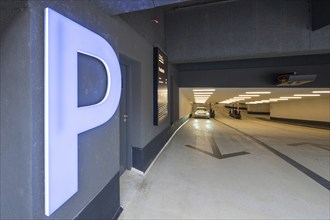 Entrance to a modern multi-storey car park, Nuremberg, Middle Franconia, Bavaria, Germany, Europe