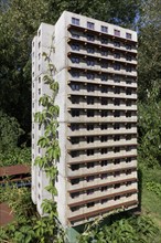 Already demolished residential tower in miniature format, art installation Neustadt by Marta