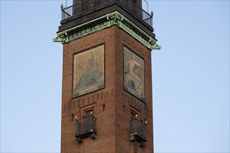 Tower of the Scandic Palace Hotel with mosaics, on City Hall Square, Copenhagen, Denmark, Europe