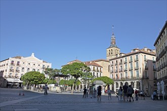 Plaza Mayor of Segovia, on the left the theatre, behind the church of San Miguel, province of