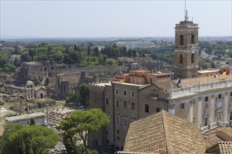 Monumento Vittorio Emanuele II, view of the Torre della Patarina and Palazzo Senatorio, Rome,