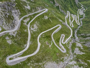 La Tremola, world-famous serpentine road through the Val Tremolo, road construction monument,