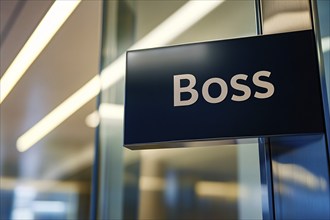 Sign with text 'Boss' in office. Generative Ai, AI generated