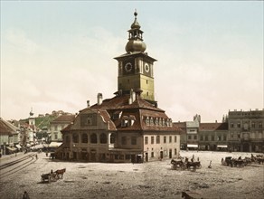 Piata Sfatului, the market square and the town hall of Brasov, Brasov, Transylvania, Romania, 1890,