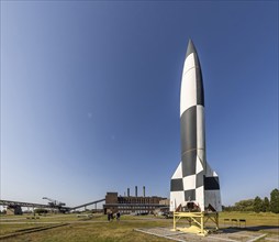 Model of the Aggregat 4 (V 2) rocket. Historical-Technical Museum, Peenemünde Monument Landscape.