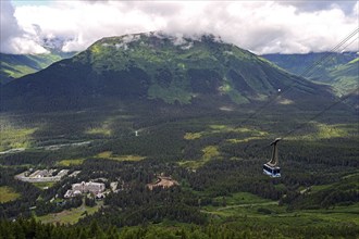 The Alyeska ski area with cable car and the Alyeska Resort Hotel, Girdwood, Alaska