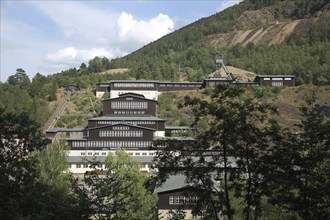 UNESCO Rammelsberg mine with winding tower and houses, ore mine, Goslar, Harz, Lower Saxony,