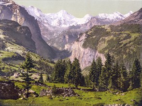 Breithorn from Wengen, Bernese Oberland, Switzerland, Historic, digitally restored reproduction