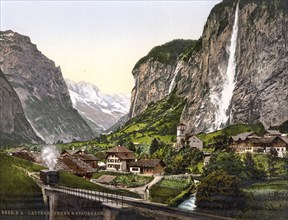 Lauterbrunnental, Staubbach und Jungfrau, Berner Oberland, Schweiz, Historische, digital