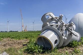 Repowering, dismantled Enercon E-58 wind turbine in a wind farm near Issum, 9 older wind turbines