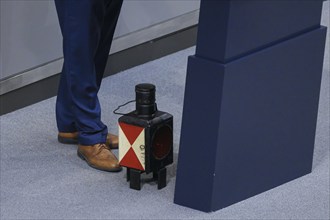 Andreas Mattfeldt, MdB, CDU, brings a red lantern to his speech in the German Bundestag. Berlin, 01