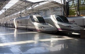 Avant high speed train at platform inside María Zambrano railway station Malaga, Spain, Europe