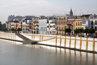 Historic houses on Calle Betis in the Triana district on the banks of the Guadalquivir river,