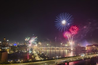 New Year's Eve fireworks over Dresden's Old Town, Dresden, Saxony, Germany, Europe