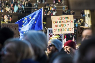 Slogans against right-wing extremism on cardboard boxes, demonstration against right-wing