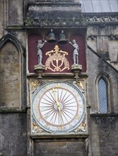 Exterior view of the cathedral astronomical clock Wells, Somerset England