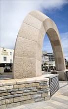 Stone archway seafront promenade feature Weston Super Mare, Somerset, England, United Kingdom,