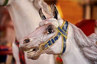 Animal figure, wooden horse, wooden horse in an old carousel, historic Oktoberfest, Oktoberfest,