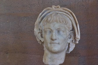 Portrait of the Roman Emperor Nero, detailed bust from antiquity with head wreath, made of