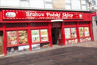 Polish shop, Krakow Polski Sklep, town centre of Swindon, Wiltshire, England, UK