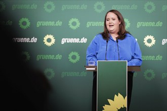 Ricarda Lang, Federal Chairwoman of Bündnis 90/Die Grünen, recorded during a press conference in