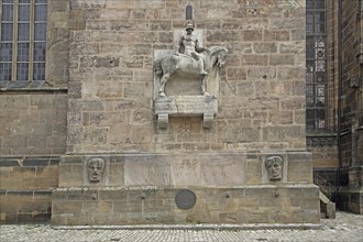 War memorial with equestrian figure at St John's Church, sculpture, stone, Ansbach, Middle