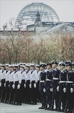 Navy and Air Force soldiers of the guard battalion, photographed during a reception with military