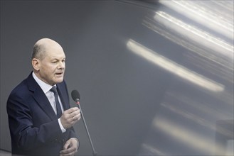 Olaf Scholz (SPD), Federal Chancellor, recorded during a questioning of the Federal Government in