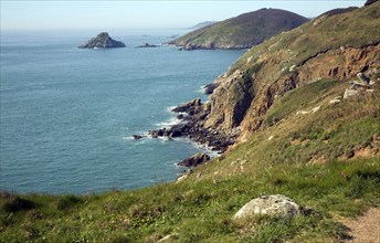 Islet of Grande Faunconniere and Jethou from Island of Herm, Channel Islands, Great Britain