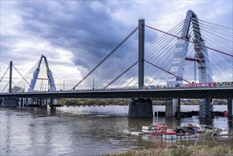 New construction of the A1 motorway bridge over the Rhine near Leverkusen, after completion of the