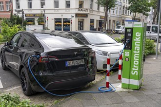 Power station, charging stations for electric cars, in Düsseldorf Unterbilk, residential area,