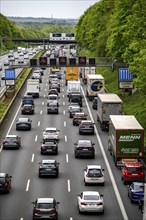 The A3 motorway, heavy traffic on 8 lanes, including the temporarily open hard shoulder, in front