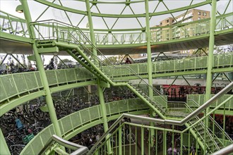 The Fiestappel, bicycle car park for over 900 bicycles, in a stylised apple shape, in Alphen aan