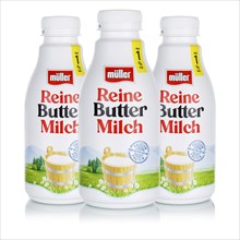 Pure buttermilk from the company Theo Müller cropped in front of a white background square