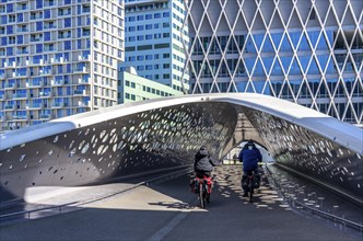 The Parkbruk, cycle and pedestrian bridge in the city centre of Antwerp, crosses a multi-lane city