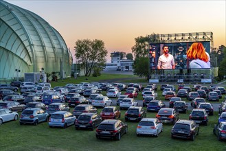 Drive-in cinema at Essen/Mülheim Airport Motor Movies, temporary film screening, at the WDL airship