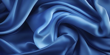 Lucurious blue silk fabric with folds. KI generiert, generiert AI generated