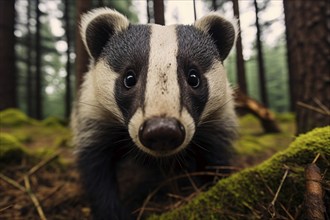 CLose up of wild badger in forest. KI generiert, generiert AI generated