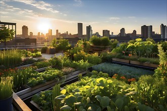 Sustainable agriculture Innovative urban rooftop garden, AI generated