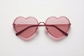 Heart shaped pink glasses on white background. KI generiert, generiert AI generated