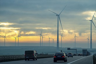 A44 motorway, near Jüchen, crosses the Garzweiler open-cast lignite mining area, wind farm along