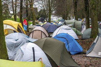 Camp of climate activists, tents, demonstration against the demolition of the lignite village