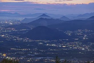 View of the densely populated Neapolitan region and the mountains near Caserta at dusk. San Felice