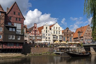 The old town of Lüneburg, Stintmarkt square on the Ilmenau river, historic harbour district, many