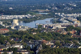 View over the south-east of Dortmund, across Hoetger Park to Lake Phoenix, North Rhine-Westphalia,